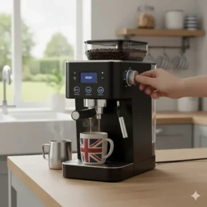 Illustration of a dial used to adjust coffee strength and aroma intensity on a budget-friendly bean to cup machine.