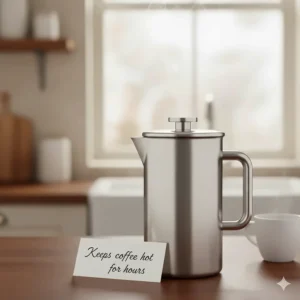 An insulated double-walled stainless steel cafetiere designed to keep coffee hot for longer.