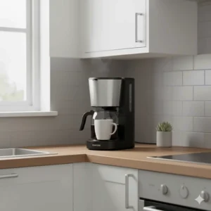 Close-up of the digital display and programmable timer buttons on a stainless steel filter coffee machine.