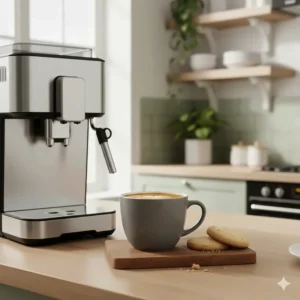 A fresh cup of coffee with a rich crema, illustrating the cafe-quality results of using the best small bean-to-cup coffee machine in a UK home.