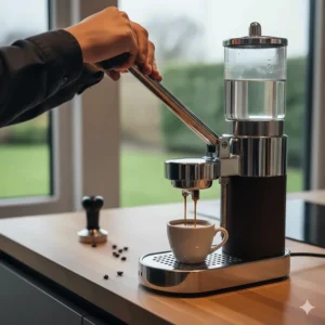 A manual lever-press espresso maker, providing a hands-on brewing experience for coffee enthusiasts.