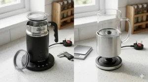 Detailed view of the premium stainless steel interior of a Nespresso frother versus a lightweight plastic alternative.