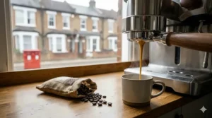 A rich espresso shot with thick crema made from finely ground Colombian coffee beans.