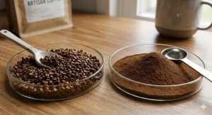 A side-by-side comparison of different types of coffee granules and fine powder used in the best instant coffee brands.