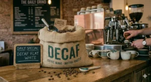 An educational graphic explaining how liquid carbon dioxide naturally removes caffeine from green coffee beans.