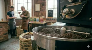 Alt text for image 9: A glass cafetière being plunged, filled with rich coffee brewed from freshly ground value coffee beans.