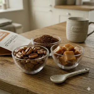 Branded packaging containing high-quality caramel flavoured coffee beans.