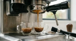 Bottomless 54mm portafilter for Sage Barista Express to help monitor coffee extraction.