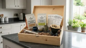 A curated fortnightly coffee subscription box featuring artisan roasts and brewing equipment.