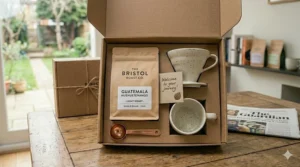 A handwritten note accompanying a premium UK coffee subscription gift.