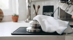 Showing the stainless steel base of the best calibrated tamper being wiped clean after use.