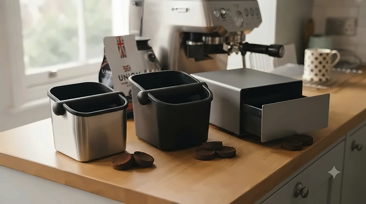 A selection of different knock box styles, including drawer-style and open-top models, to help you find the best option for your kitchen space. best knock box