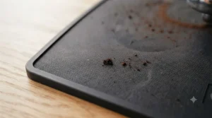 Detailed view of the texture and food-grade material of a durable black coffee tamping pad.