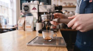 The essential steps of espresso puck preparation showing dosing, WDT, and final levelling.