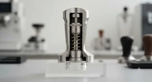 Cross-section diagram showing the internal spring mechanism of a calibrated tamper applying consistent pressure.