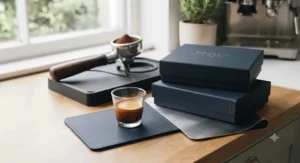 Elegant gift box packaging for a professional barista-grade coffee accessory kit.