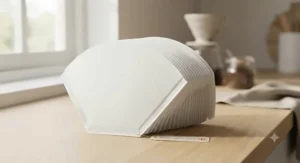 White cone-shaped coffee filter papers stacked together, offering an affordable brew option under £10.