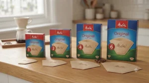 Infographic displaying different Melitta coffee filter sizes including number 2 and number 4 for standard drip machines.