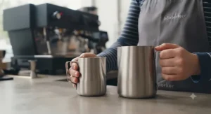 350ml and 600ml milk pitchers displayed side-by-side for single and double coffee servings.
