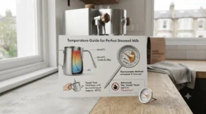 Infographic comparing the hand touch method versus using a milk thermometer for espresso steaming accuracy.