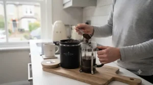 Close-up of the silicone airtight seal and clamp on an affordable coffee storage canister locking in freshness.