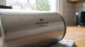 Durable, rust-resistant brushed stainless steel finish of a premium coffee canister.
