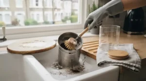 Easy-clean stainless steel canister showing a smooth interior surface that resists coffee stains and odours.