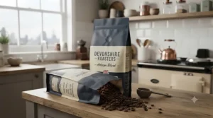 Visual comparison of a puffed-up stale bag versus a fresh bag utilizing valve coffee bags for freshness.