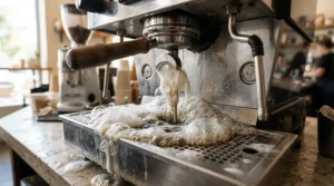 Purging soapy water and suds during the backflush detergent for espresso machines rinse cycle