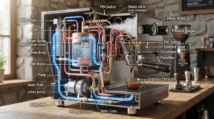 Demonstrating how backflush detergent for espresso machines cleans the internal three-way valve
