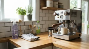 Setting up weekly maintenance using backflush detergent for espresso machines on a Sunday morning