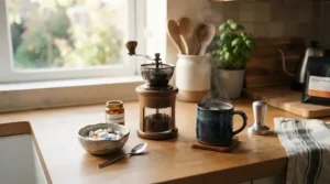 Quick application of grinder cleaning tablets for fresh-tasting morning coffee